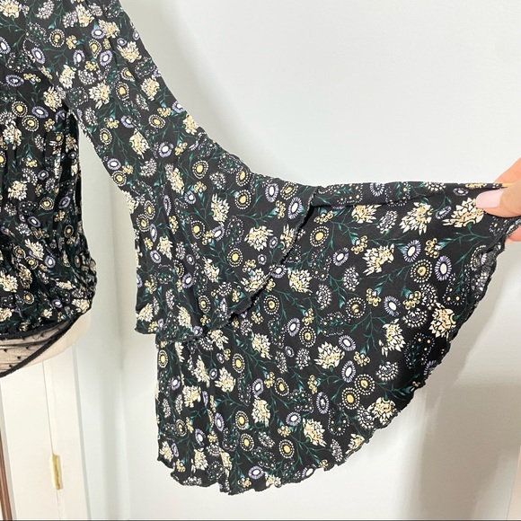 Free People She's Dainty Black Floral Print Long Sleeve Bodysuit - Picture 7 of 14